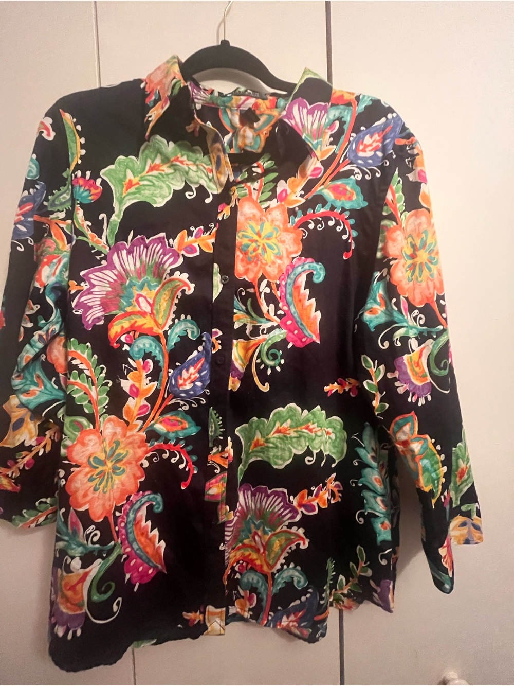 Lauren Ralph Lauren Black Floral Button-Up Men’s Shirt 70’s Wearable Art Retro